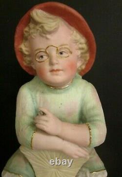 11 GERMAN HEUBACH CIGAR SMOKING BOY BISQUE FIGURINE RARE PIANO BABY With GLASSES