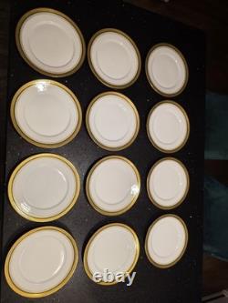 12 Limoges Gold Encrusted/Green 9.6 inch Dinner Plates WmGuerin & Co France