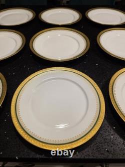 12 Limoges Gold Encrusted/Green 9.6 inch Dinner Plates WmGuerin & Co France