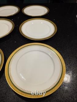 12 Limoges Gold Encrusted/Green 9.6 inch Dinner Plates WmGuerin & Co France