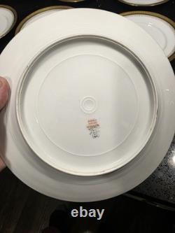 12 Limoges Gold Encrusted/Green 9.6 inch Dinner Plates WmGuerin & Co France