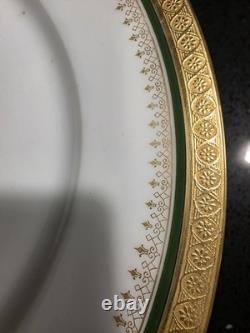 12 Limoges Gold Encrusted/Green 9.6 inch Dinner Plates WmGuerin & Co France