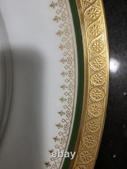 12 Limoges Gold Encrusted/Green 9.6 inch Dinner Plates WmGuerin & Co France