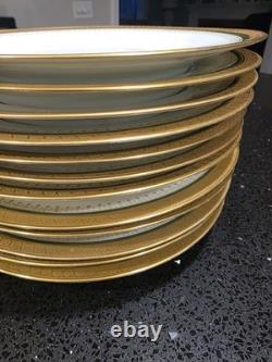 12 Limoges Gold Encrusted/Green 9.6 inch Dinner Plates WmGuerin & Co France