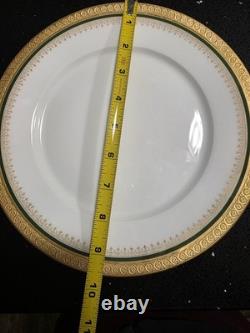 12 Limoges Gold Encrusted/Green 9.6 inch Dinner Plates WmGuerin & Co France