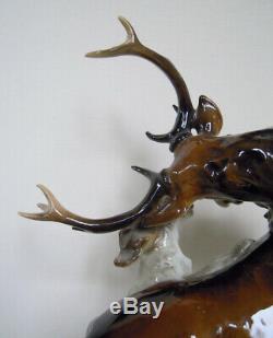14 Hutschenreuther-rosenthal Porcelain Figurine Pointer Hunting Red Deer Stag