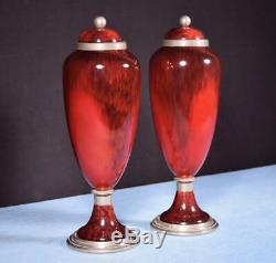 14 Pair of Sevres Paul Milet Art Deco Red Porcelain Decorative Urns