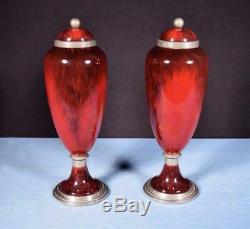 14 Pair of Sevres Paul Milet Art Deco Red Porcelain Decorative Urns