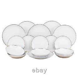 18-piece White with Gold Rim Dinner Set Porcelain Crockery for 6 Plates Bowls