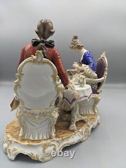 1900s Antique German Muller Vokstedt Porcelain Lace Figurine Family Time Marked