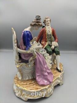 1900s Antique German Muller Vokstedt Porcelain Lace Figurine Family Time Marked
