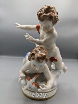 1900s Antique German Muller Volkstedt Porcelain Figurine Birds Catchers Marked 8