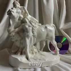 1905 Signed Antique Porcelain Naked Nude Lady Figure Europa Bull Girl Hungary