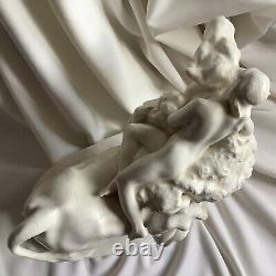 1905 Signed Antique Porcelain Naked Nude Lady Figure Europa Bull Girl Hungary