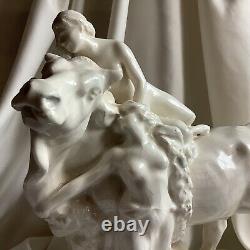 1905 Signed Antique Porcelain Naked Nude Lady Figure Europa Bull Girl Hungary