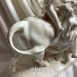 1905 Signed Antique Porcelain Naked Nude Lady Figure Europa Bull Girl Hungary