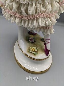 1915s Large German Volkstedt Ballerina Fanny Elssler Porcelain Lace Figurine 12