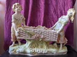 1918s Large Antique Dux Bohemia Porcelain Figurine Centerpiece Rare