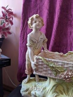 1918s Large Antique Dux Bohemia Porcelain Figurine Centerpiece Rare