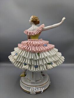 1918s Large German Sitzendorf Porcelain Lace Figurine Ballet Dancer 10 Rare