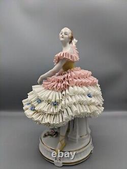 1918s Large German Sitzendorf Porcelain Lace Figurine Ballet Dancer 10 Rare
