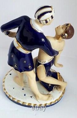 1920-30's LARGE Art Deco MORIYAMA HINODE FIGURINE DANCING COUPLE Perfect