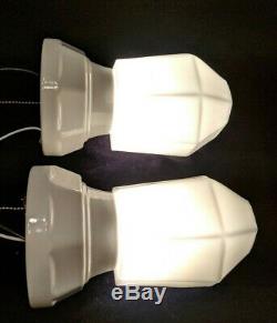 1920s-1930s Pass & Seymour White Porcelain Bath Sconces & Shades, new wiring