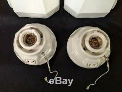 1920s-1930s Pass & Seymour White Porcelain Bath Sconces & Shades, new wiring