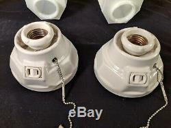 1920s-1930s Pass & Seymour White Porcelain Bath Sconces & Shades, new wiring