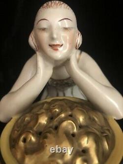 1920s Aladin Luxe Art Deco Figural Lady Women Porcelain Potpourri Holder France