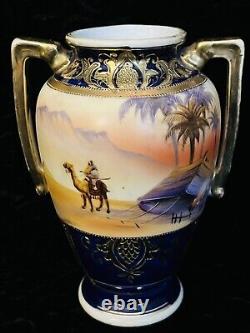 1920s Antique Art Deco NORITAKE TAISHO Hand Painted EGYPTIAN Porcelain Vase