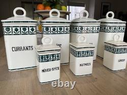 1920s Art Deco German Porcelain Blue and White Kitchen Cannisters