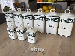 1920s Art Deco German Porcelain Blue and White Kitchen Cannisters