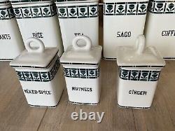 1920s Art Deco German Porcelain Blue and White Kitchen Cannisters
