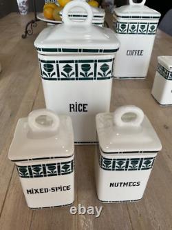 1920s Art Deco German Porcelain Blue and White Kitchen Cannisters