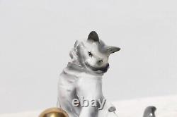 1920s Art Deco Porcelain Cat with Golden Ball, Portuguese, Vista Alegre