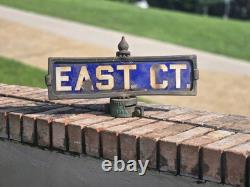 1920s New York City Porcelain Street Sign With Bracket And Finial Art Deco Era