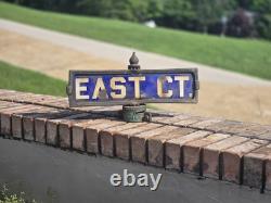 1920s New York City Porcelain Street Sign With Bracket And Finial Art Deco Era