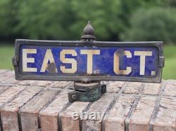 1920s New York City Porcelain Street Sign With Bracket And Finial Art Deco Era