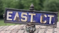 1920s New York City Porcelain Street Sign With Bracket And Finial Art Deco Era