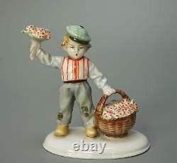 1930 Art Deco German Metzler&Ortloff Porcelain Figurine Boy Street Flower Seller