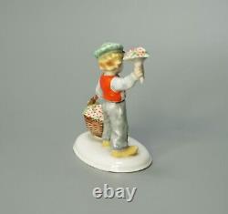 1930 Art Deco German Metzler&Ortloff Porcelain Figurine Boy Street Flower Seller