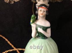 1930 Art Deco Woman in Perchet Antique Porcelain Lamp French Porcelain