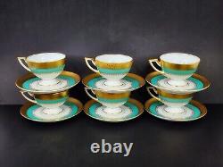 1930 Pirkenhammer Pirken Hammer Cezch 6 Tea Cups Set Turquoise 24K Gold Art Deco