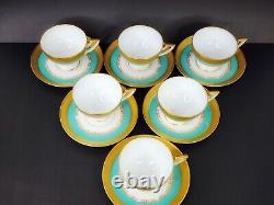 1930 Pirkenhammer Pirken Hammer Cezch 6 Tea Cups Set Turquoise 24K Gold Art Deco