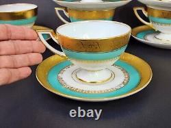 1930 Pirkenhammer Pirken Hammer Cezch 6 Tea Cups Set Turquoise 24K Gold Art Deco