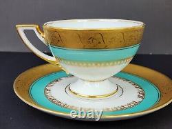 1930 Pirkenhammer Pirken Hammer Cezch 6 Tea Cups Set Turquoise 24K Gold Art Deco