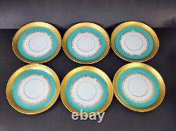 1930 Pirkenhammer Pirken Hammer Cezch 6 Tea Cups Set Turquoise 24K Gold Art Deco