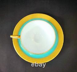 1930 Pirkenhammer Pirken Hammer Cezch 6 Tea Cups Set Turquoise 24K Gold Art Deco