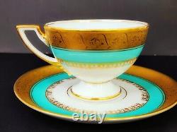 1930 Pirkenhammer Pirken Hammer Cezch 6 Tea Cups Set Turquoise 24K Gold Art Deco